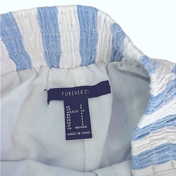 Forever 21 High Waist Linen Blend Casual Shorts Blue/White Cabana Stripe Small - Picture 4 of 12